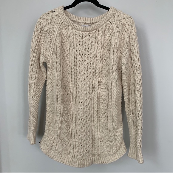 L.L. Bean Sweaters - L.L. Bean Signature 100% Cotton Cream Cable Knit Sweater w/Side Zipper Size M